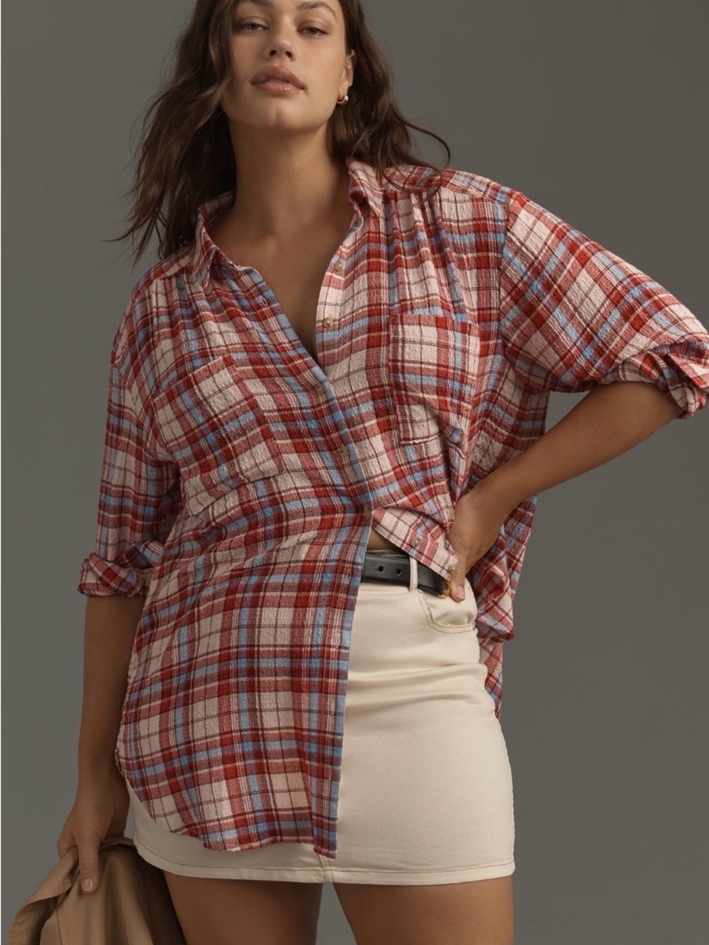 Pilcro Red and Blue Plaid Button-Down Shirt